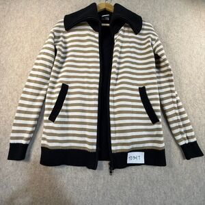 Cabi Striped Zip Front Knit Cardigan Sweater Tan White Black XXS